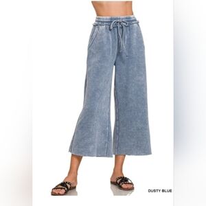 Zenana Fleece Lined Blue Wide Leg Sweatpants